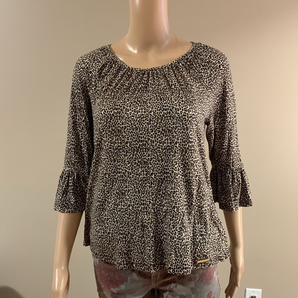 MICHAEL KORS Leopard Print Women's Top Peasant Style Size XS